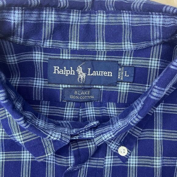 Ralph Lauren Blake blue checkered short sleeved button down sz large - Picture 3 of 6